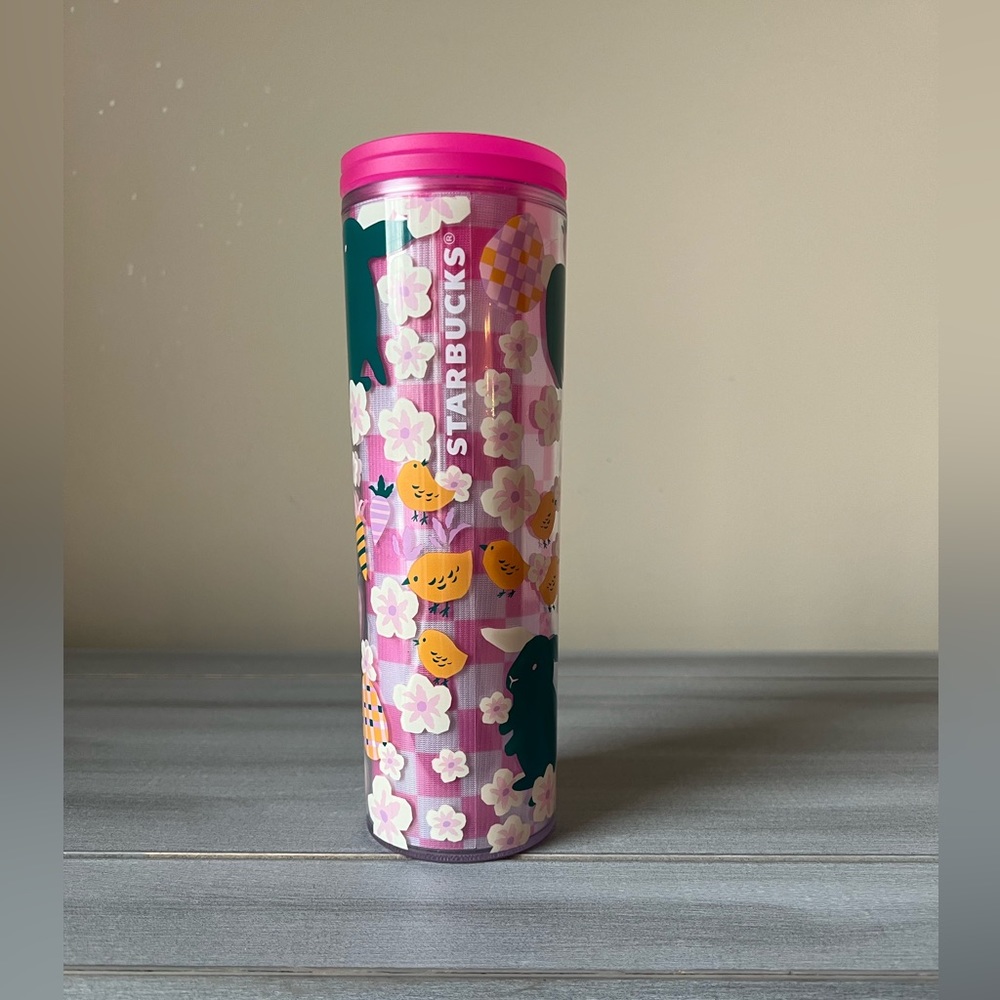 NWT Starbucks Easter 2023 Pink Floral Bunny Chicks Acrylic Tumbler 16 oz